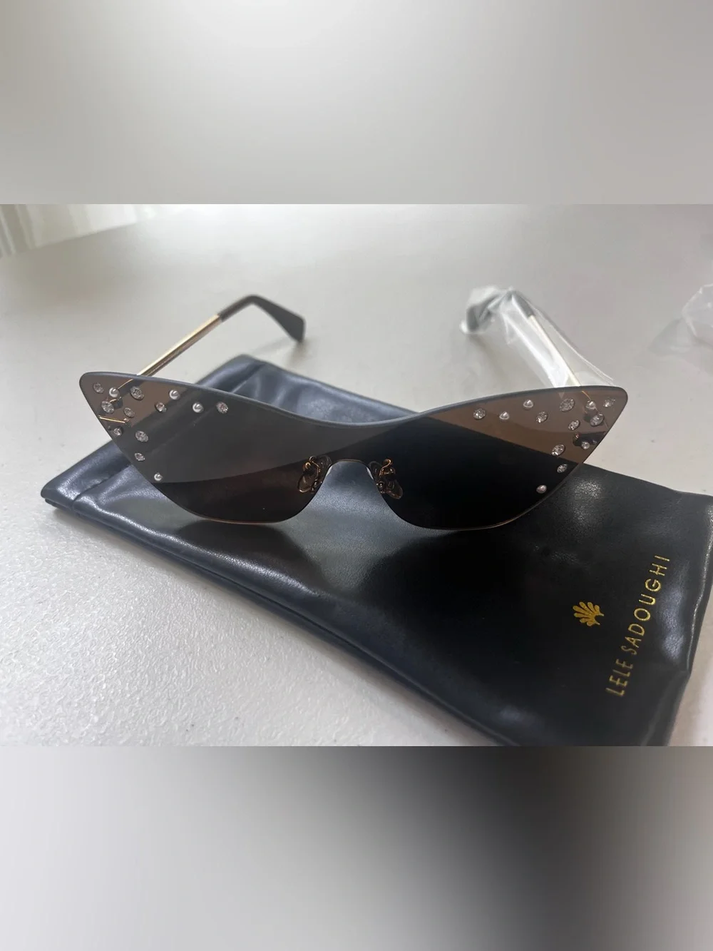 NWT Lele Sadoughi Crystal Embellished Rimless Cat Eye Sunglasses